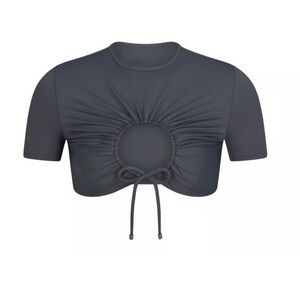 SKIMS Recycled Swim Ruched Gunmetal Gray Cutout Crop Swim T-Shirt Size M NWT
